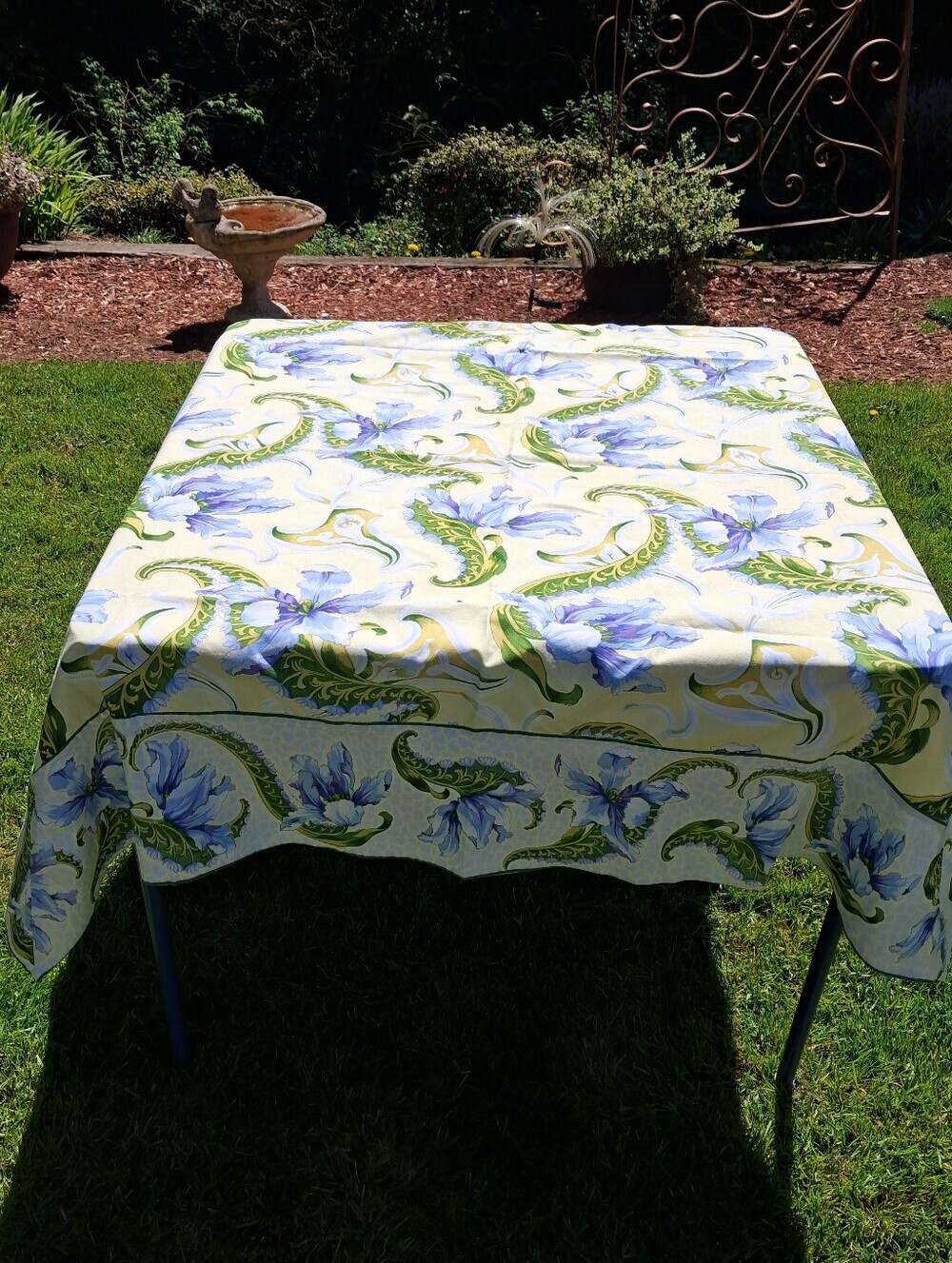April Cornell Cotton Cottagecore Yellow/blue Floral Table Cloth 55x52